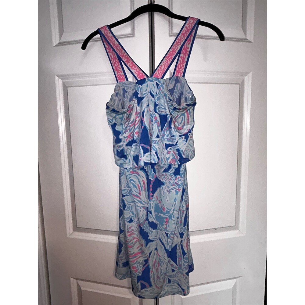 Lilly Pulitzer Shay Blouson Dress Womens Blue Into The Deep Bay